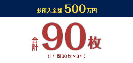 お預入金額500万円 合計90枚（1年間30枚×3年）